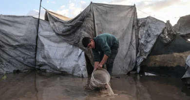 Palestinians suffer flooded tents and debris as cold and rain lash Gaza