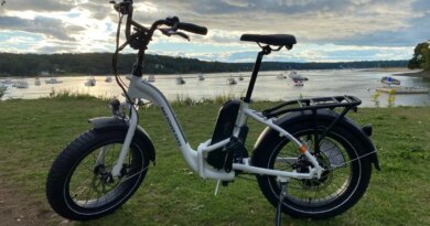 RadExpand 5 Rad Power Bikes against harbor background