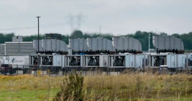 Gas turbines are visible at an xAI data center on Riverport Rd in Memphis, TN on April 25, 2025.