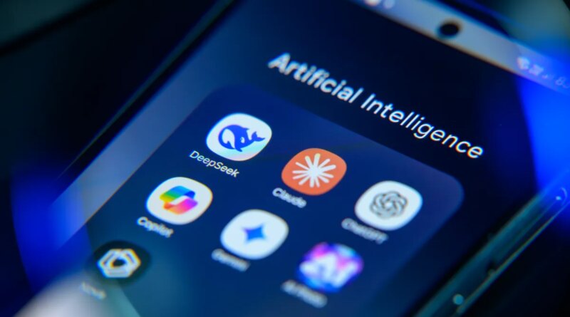 The Deepseek AI app icon appears alongside other AI chatbot applications in this photo illustration.