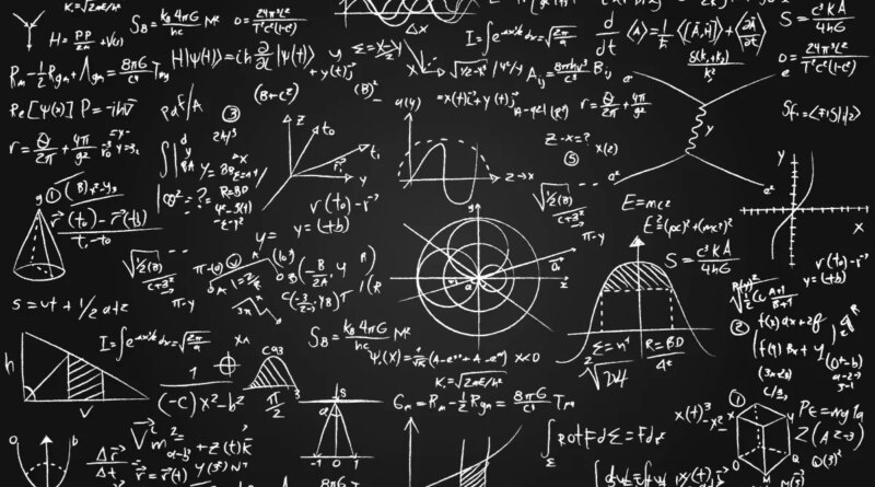 Image of math equations written on a blackboard.