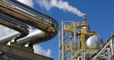 Steam rises from a new ammonia production unit.