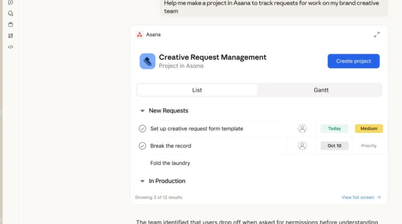 screenshot of Asana app in Claude