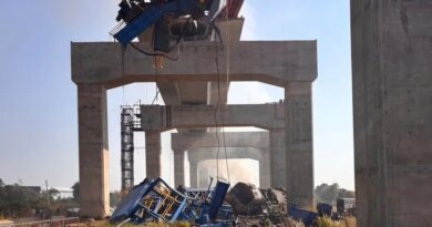 This photo released from State Railway of Thailand, shows a scene after a construction crane fell into a passenger train in Nakhon Ratchasima province, Thailand Wednesday, Jan. 14, 2026. (State Railway of Thailand via AP)