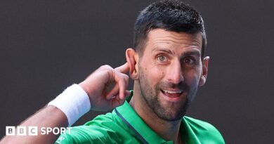 Novak Djokovic jokes with the crowd in a practice session at the 2026 Australian Open