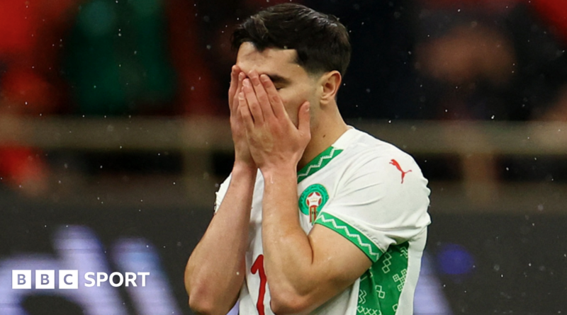 Morocco's Brahim Diaz looks dejected after missing a penalty in the Africa Cup of Nations final against Sengal.