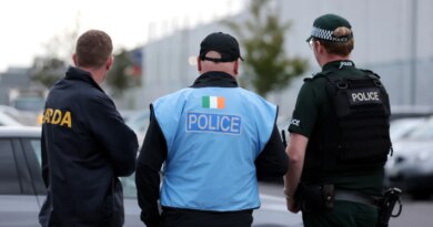 An Garda Siochana and Police Service of Northern Ireland officers outside the ground ahead of the UEFA Conference League play-off match at Clearer Twist National Stadium at Windsor Park, Belfast.
