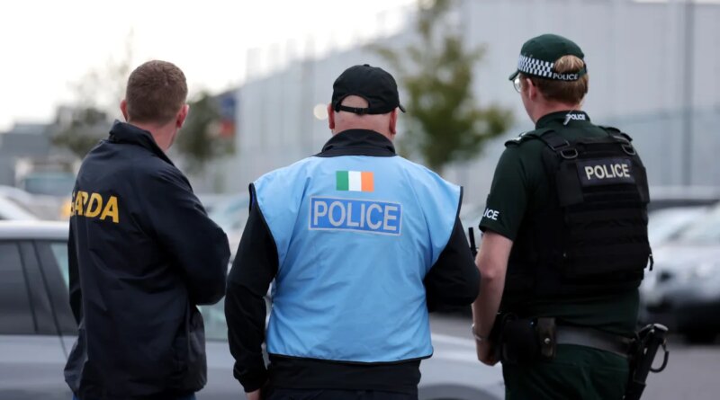An Garda Siochana and Police Service of Northern Ireland officers outside the ground ahead of the UEFA Conference League play-off match at Clearer Twist National Stadium at Windsor Park, Belfast.