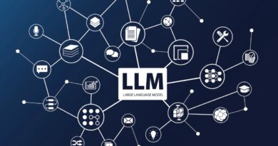 LLM word with icons as vector illustration. AI concept of Large Language Models