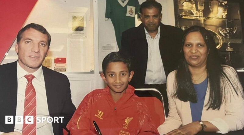 Vimal Yoganathan alongside Brendan Rodgers when he signed for the academy at Liverpool