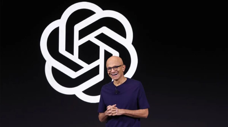 Microsoft CEO Satya Nadella speaks during the OpenAI DevDay event on November 06, 2023 in San Francisco, California.