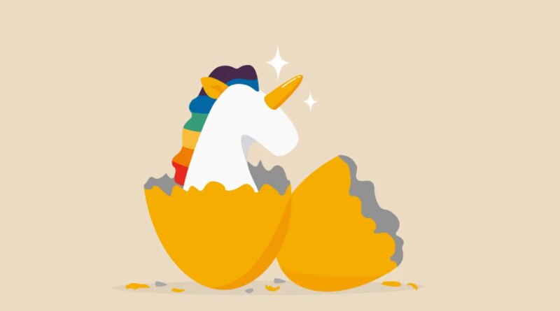 digital illustration of a unicorn hatching out of an egg