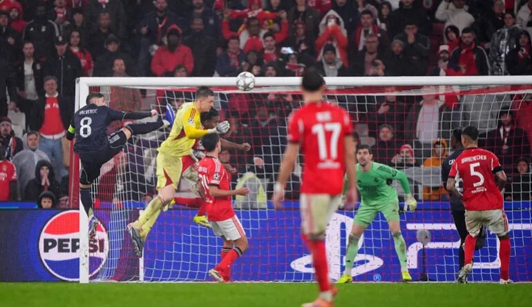 Anatoliy Trubin of Benfica scores his team's fourth goal