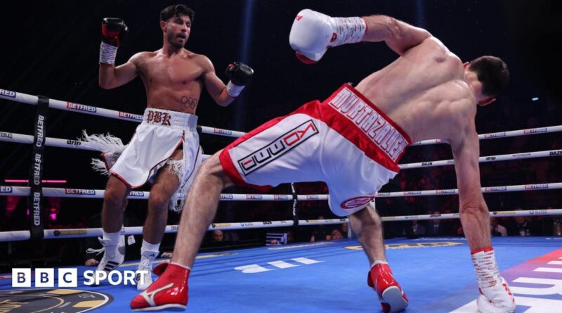 Josh Kelly looks on as Bakhram Murtazaliev falls