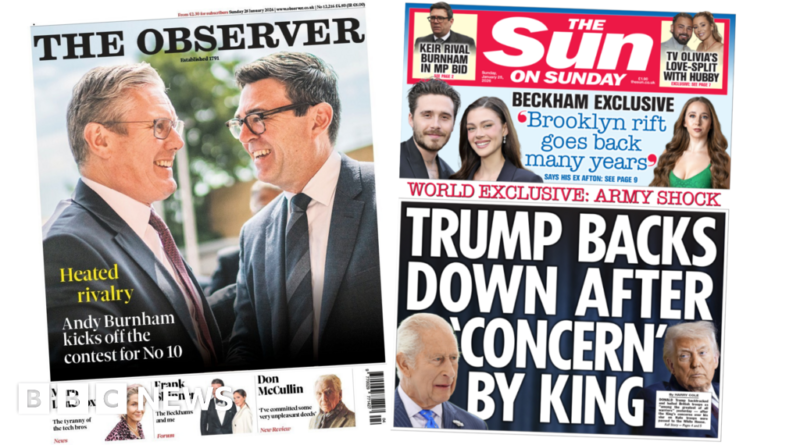 Newspaper headlines: Labour's 'heated rivalry' and 'Trump backs down'