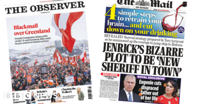 Newspaper headlines: 'Blackmail over Greenland' and 'Jenrick's bizarre plot'