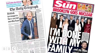 Newspaper headlines: 'Brooklyn goes nuclear' and 'British teenagers face social media ban'