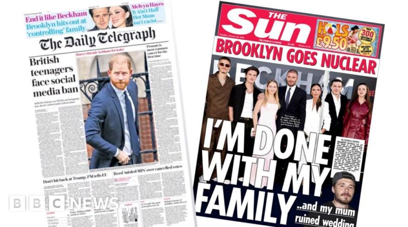 Newspaper headlines: 'Brooklyn goes nuclear' and 'British teenagers face social media ban'