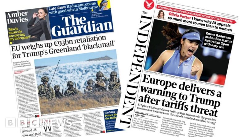 Newspaper headlines: 'EU weighs €93bn retaliation' to Trump and 'Raducanu makes fine start'