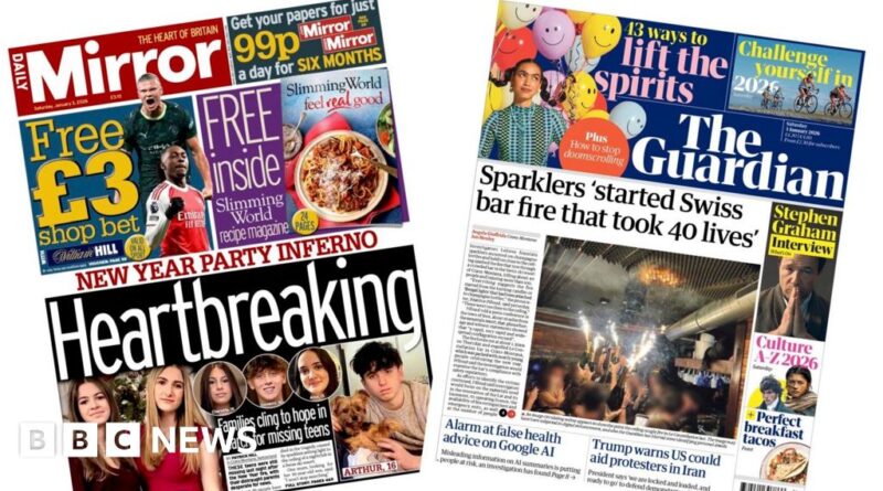Newspaper headlines: 'Families cling to hope' after Swiss resort fire and 'Trump warns Iran'