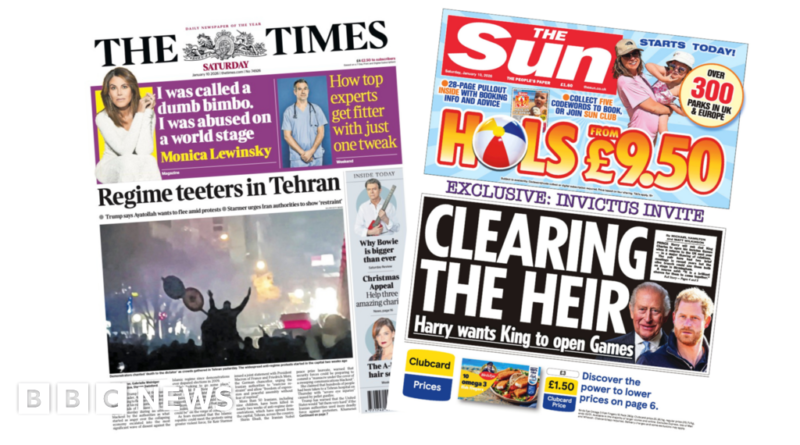 Newspaper headlines: 'Regime teeters in Tehran' and 'Clearing the heir'