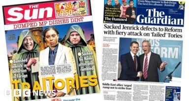 Newspaper headlines: 'Sacked Jenrick defects' and 'Traitories'