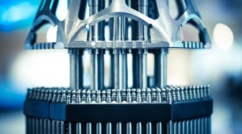 Nuclear fuel rods sit ready for insertion into a reactor.