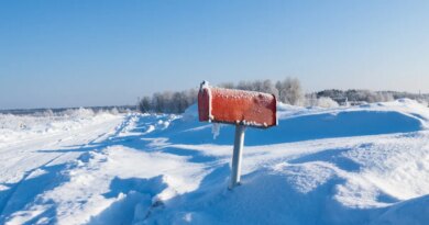 frozen mail box in snow
