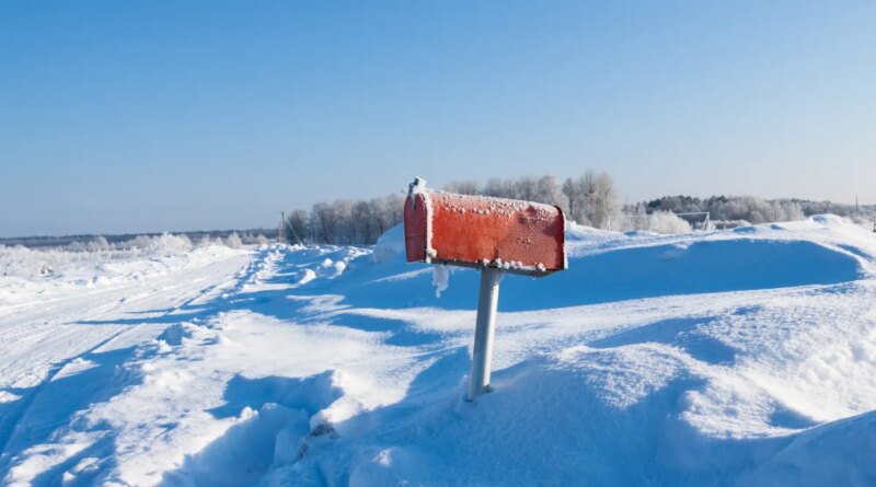 frozen mail box in snow