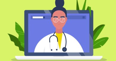 Doctor appointment. Online consultation. Modern healthcare technologies. Hospital. Millennial female therapist. Flat editable vector illustration, clip art