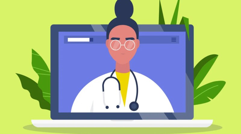 Doctor appointment. Online consultation. Modern healthcare technologies. Hospital. Millennial female therapist. Flat editable vector illustration, clip art