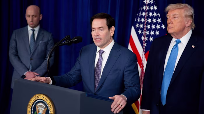 Marco Rubio speaks at a press conference on Saturday