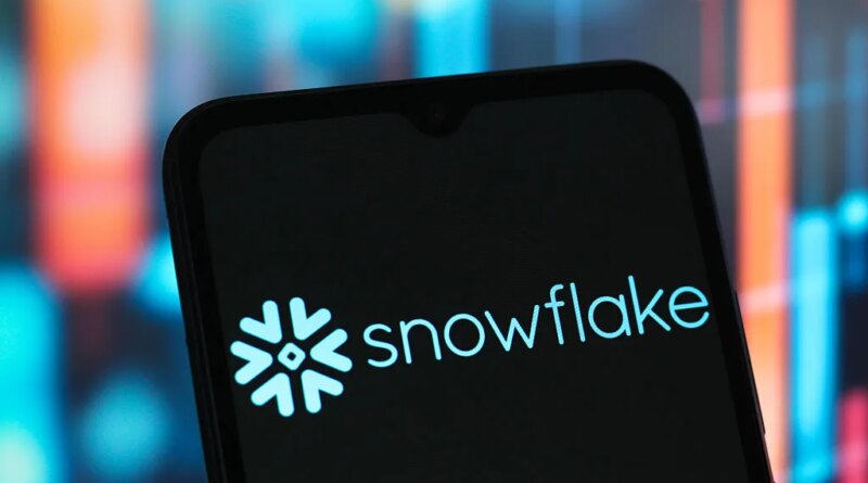 In this photo illustration, the Snowflake logo is seen displayed on a smartphone screen.
