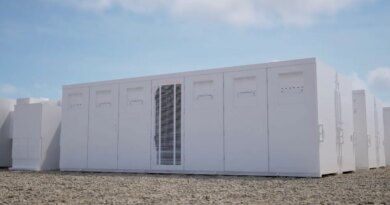 A rendering shows Tesla's Megablock energy storage system.