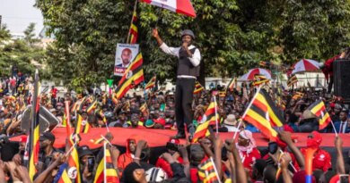 Bobi Wine addresses supporters during a rally.