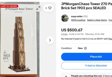 A LEGO-style replica of JPMorgan's new 270 Park skyscraper has an internal waitlist and is listed for $500 on eBay