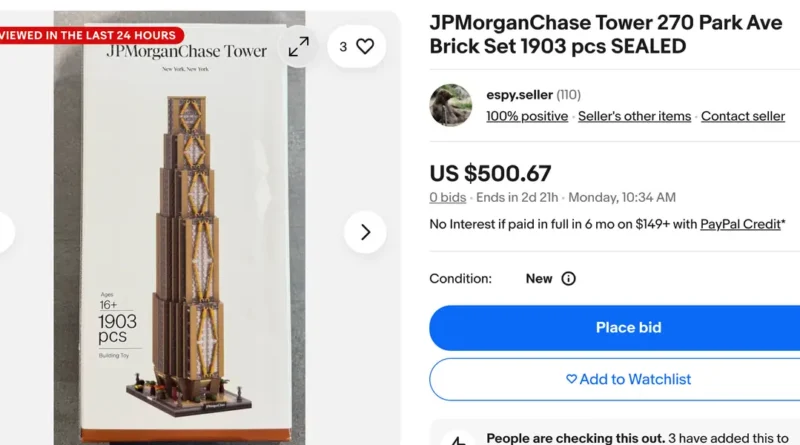 A LEGO-style replica of JPMorgan's new 270 Park skyscraper has an internal waitlist and is listed for $500 on eBay
