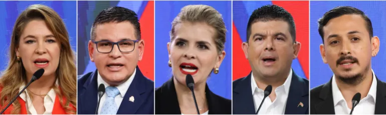 A photo that shows five Costa Rican presidential candidates.
