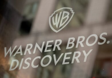 Signage at the Warner Bros. Discovery headquarters in New York