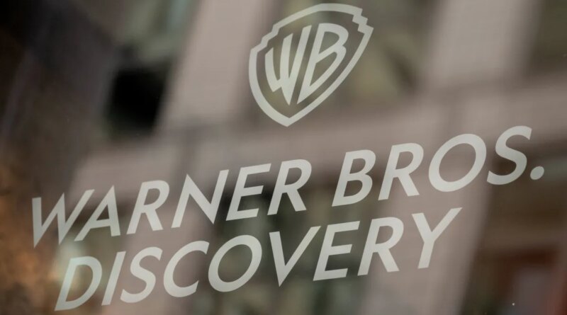 Signage at the Warner Bros. Discovery headquarters in New York