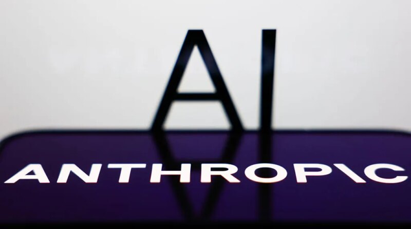 AI sign displayed on a screen and Anthropic logo displayed on a phone screen are seen in this illustration photo.