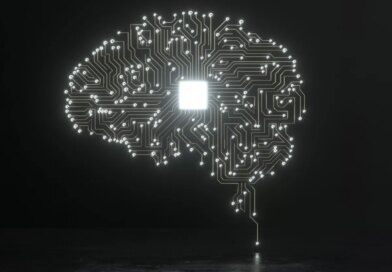 Digital image of artificial intelligence human brain on black background.