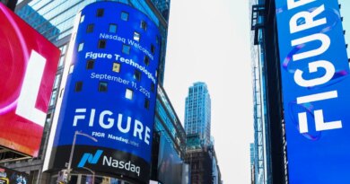 Figure Technology Solutions Inc. signage during the company's initial public offering at the Nasdaq MarketSite in New York, US, on Thursday, Sept. 11, 2025.
