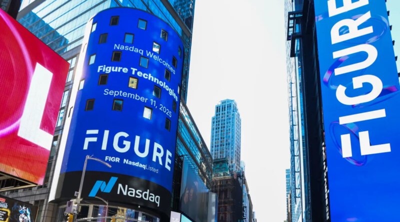 Figure Technology Solutions Inc. signage during the company's initial public offering at the Nasdaq MarketSite in New York, US, on Thursday, Sept. 11, 2025.