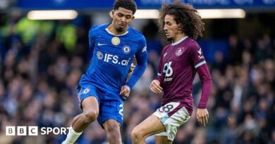 Wesley Fofana and Hannibal Mejbri compete for the ball during the Premier League match between Chelsea and Burnley at Stamford Bridge
