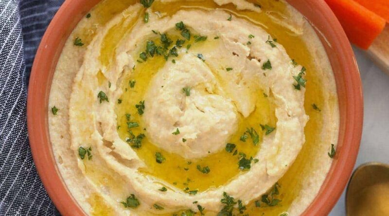 lemon garlic hummus in a bowl
