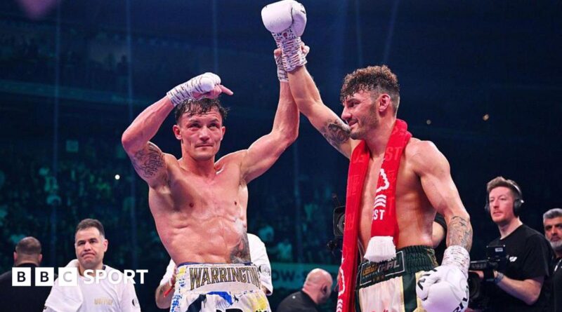 Josh Warrington holds up Leigh Wood's hand