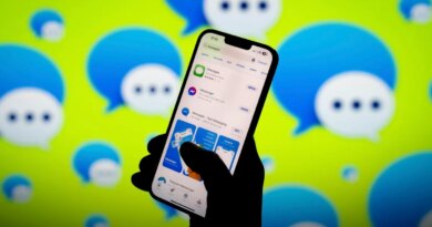 Apple iMessage app and logo are seen in this photo illustration