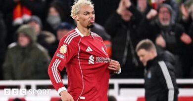 Hugo Ekitike celebrates after scoring for Liverpool against Newcastle United at Anfield