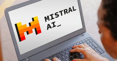 The Mistral AI logo is seen displayed on a laptop screen.